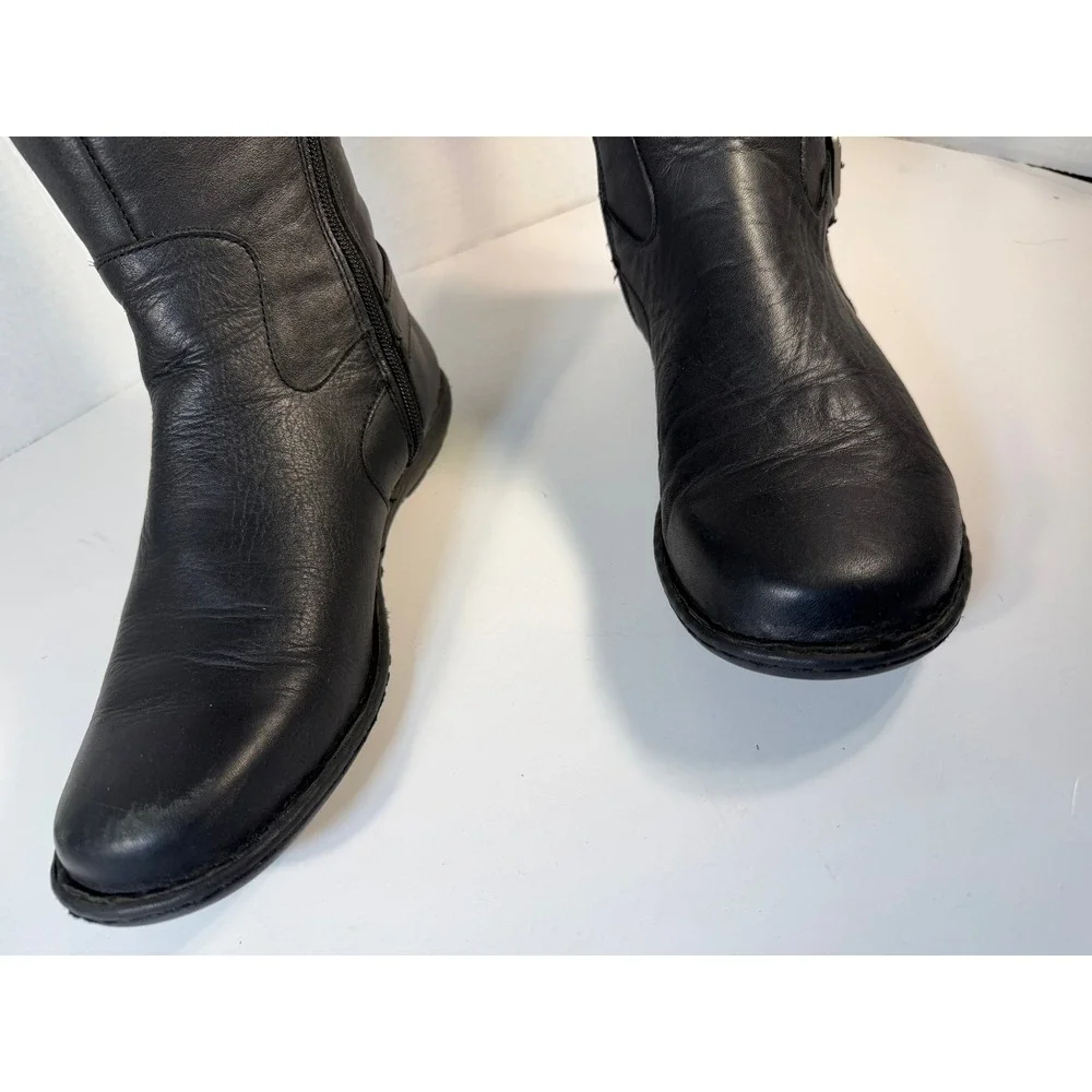 Born F35503 Black Leather Tall Riding Boots Women 9.5M Buckle Zip CIH18